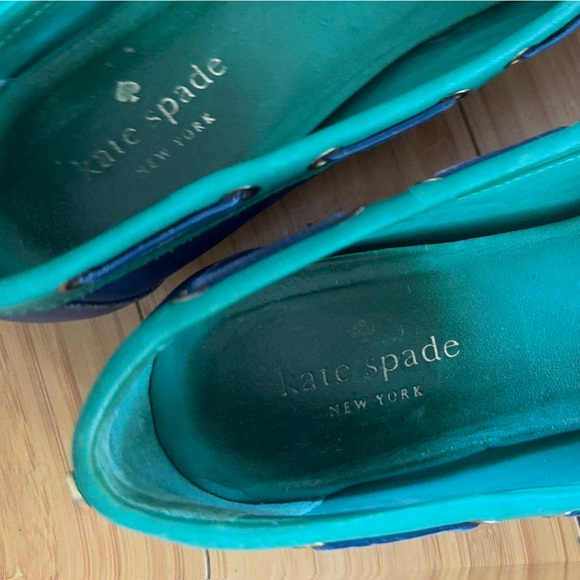 Kate Spade Green and Blue Bow Loafers Preppy Coastal - Picture 3 of 11